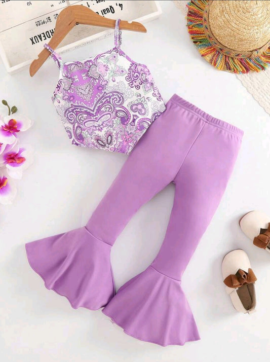 Floral Printed Cami Top with Flare Hipstar Pants