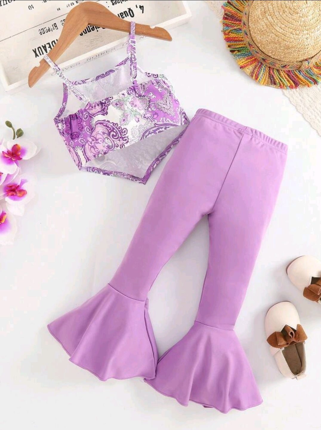 Floral Printed Cami Top with Flare Hipstar Pants