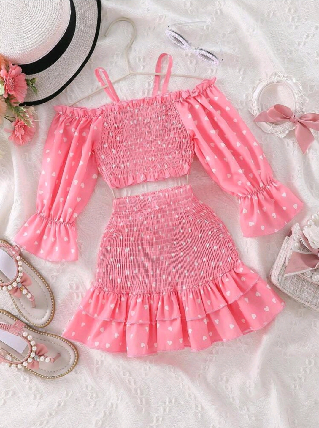 Soft Pink Shirred Top & Ruffle Skirt
