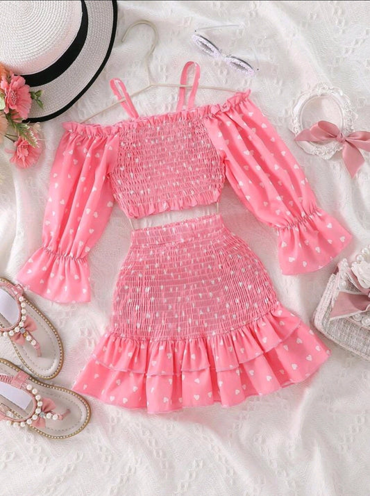 Soft Pink Shirred Top & Ruffle Skirt