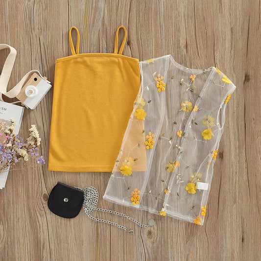 Mustard Mesh Dress with Side Bag