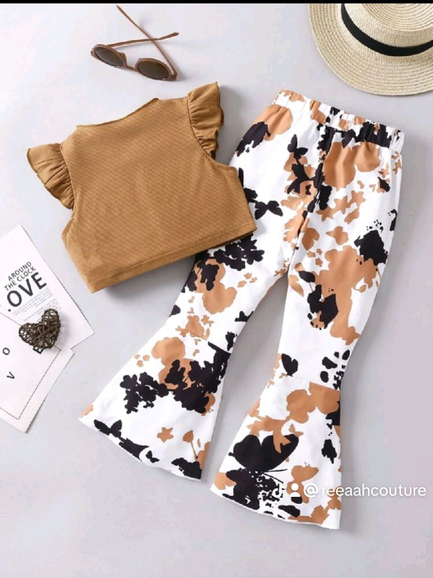 Butterfly Flare Pants with Brown Tank Top