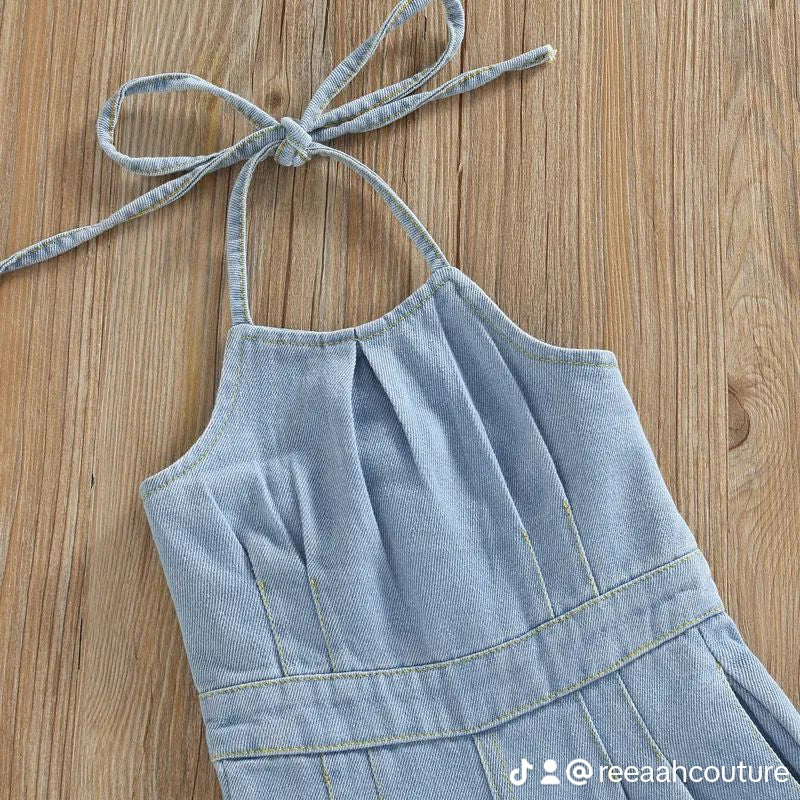 Criss Cross Open Back Denim Jumpsuit