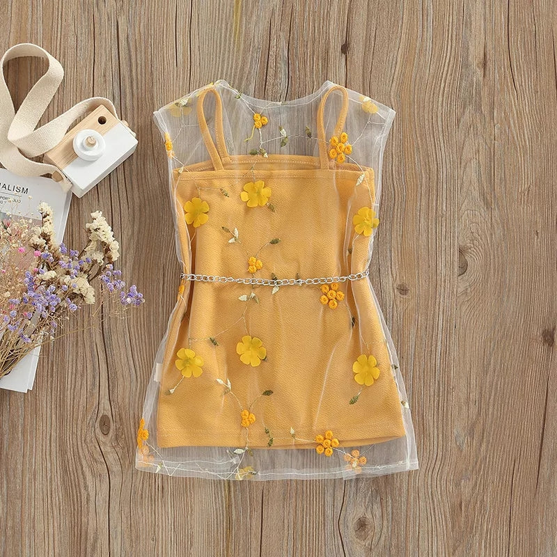 Mustard Mesh Dress with Side Bag