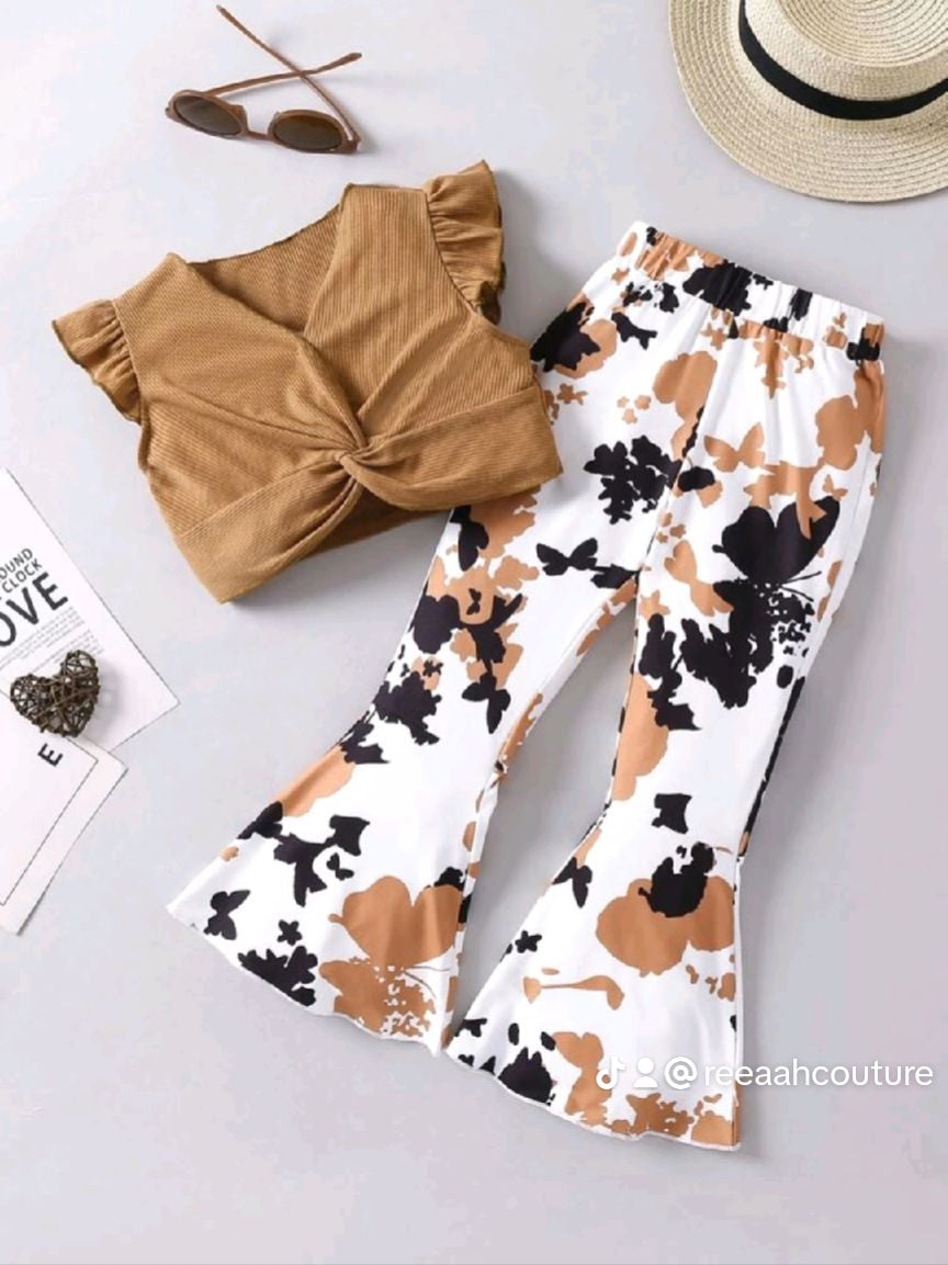 Butterfly Flare Pants with Brown Tank Top