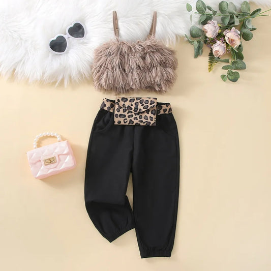 Leopard Fur Top and Bag with Black Pants