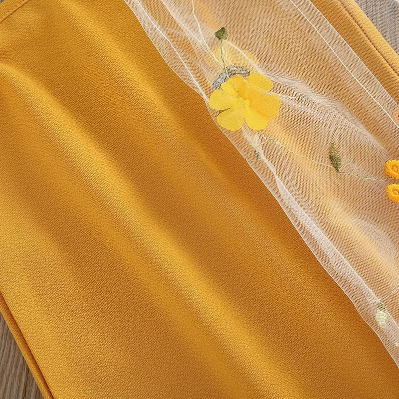 Mustard Mesh Dress with Side Bag