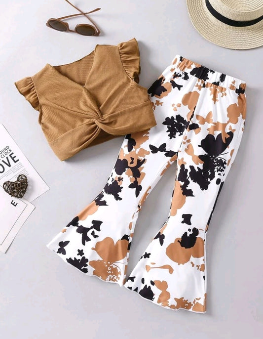 Butterfly Flare Pants with Brown Tank Top